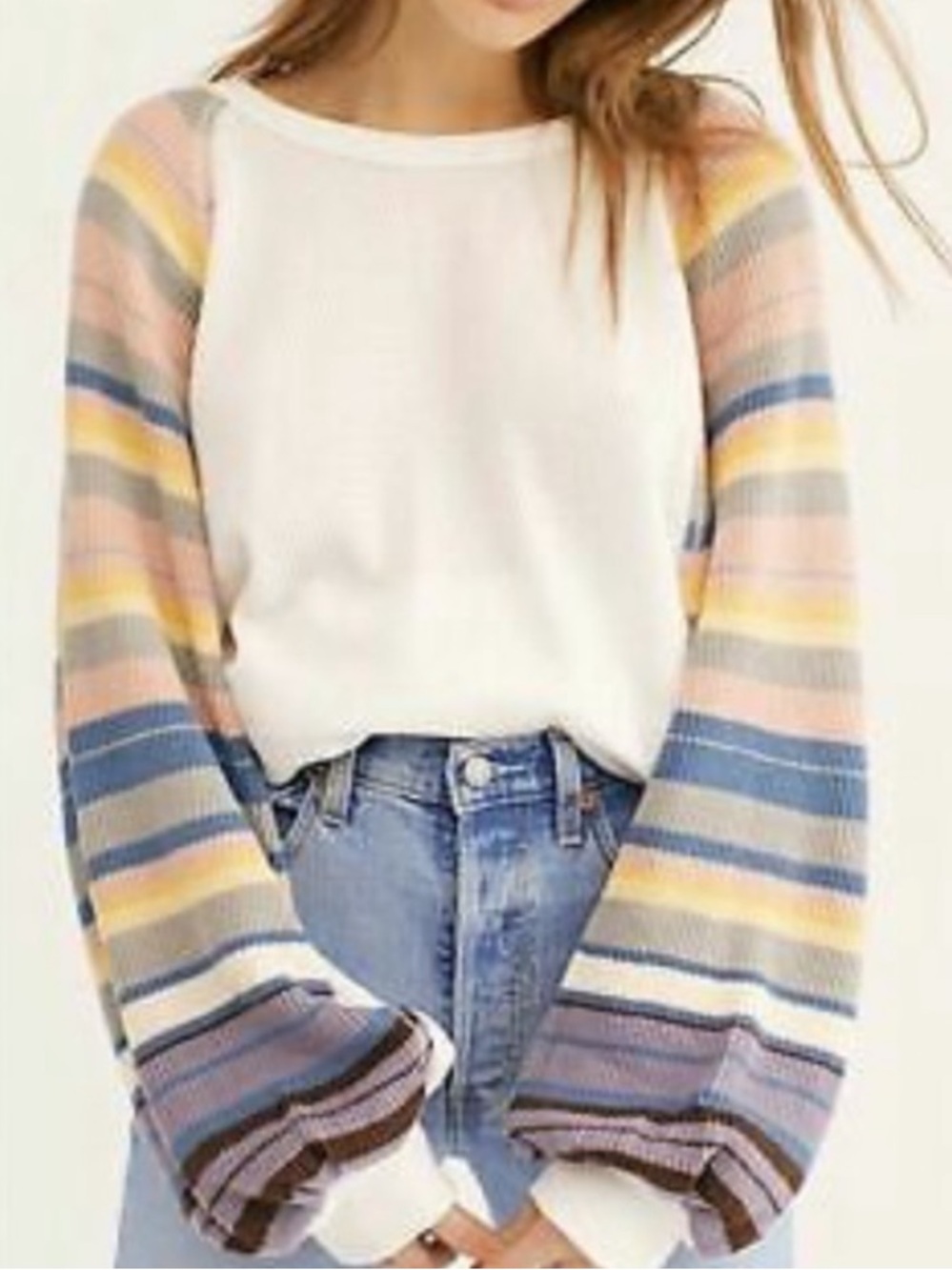 Free People Rainbow Dreams Shirt White Multicolor Balloon Sleeves L We The Free